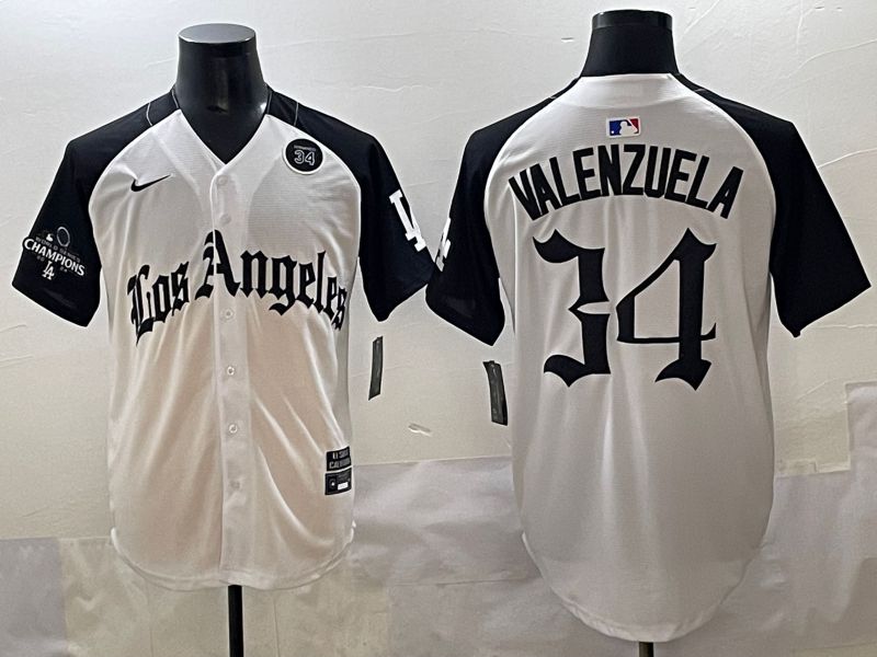 Men 2025 Los Angeles Dodgers #34 Valenzuela White black Five generations Joint Name Nike MLB Jersey style 5268->los angeles dodgers->MLB Jersey